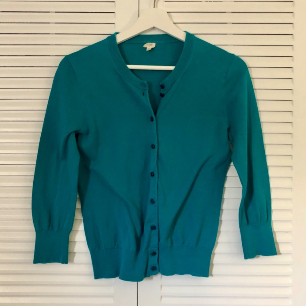 J Crew Cardigan - Solid Teal Blue Green - Small